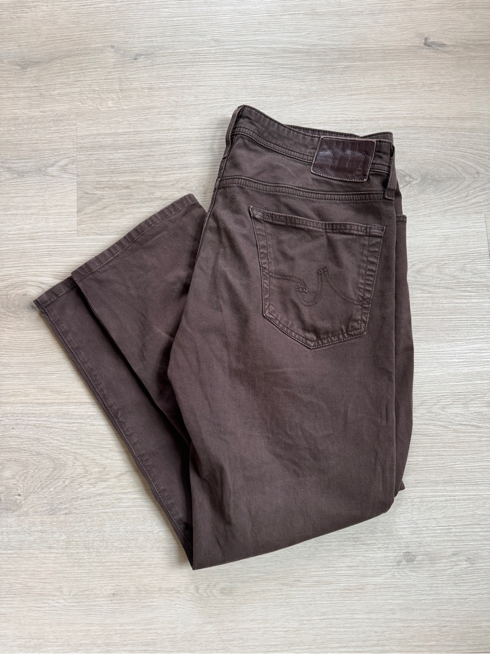 AG Adriano Goldschmied Graduate brown pants men's 34x32 wide tailored leg